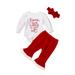 wybzd 3PCS Newborn Infant Baby Girls Christmas Outfits My 1st Christmas Ribbed Romper Bell Bottom Pant Xmas Outfit