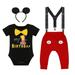 IBTOM CASTLE Baby Boys First Birthday Outfits Suspenders Bloomers Bowtie Mouse Ear Cake Smash Photography Props 4-Piece 12-18 Months Black-Red Buttons