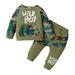 NZRVAWS Baby Boys Outfits 3 Years Baby Boys Camouflage Print Pocket 4 Years Baby Boys Letter Print Tops Pants 2Pcs Clothes Set Green