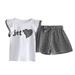 Cute Girls Clothes for Teens Toddler Kids Baby Girls Ruffle Short Sleeve Letter T Shirt Tops Plaid Bow Shorts 2PCS Outfits Clothes Set Baby Dress Coat