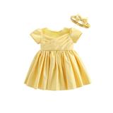 LSFYSZD Toddler Girlâ€™s Short Sleeve Dress Fashion Solid Color Satin Large Bow Princess Dress with Headband