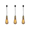 FSLiving J-Type Track Pendant Light Black Weave Rope Cord Vintage Gold Iron Socket Retro Style Mini Lighting Industrial Factory Heads Pendant Lighting Bulb Sold Separately Customizable-3 Lights