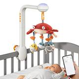 Walmeck Multifunctional Crab Musical Baby Crib Mobile Toy Projector Light with 360Â° Rotatable Cute Cartoon Hanging Rattles Pendants for Infants