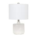 19 Floral Textured Eyelet Pattern Contemporary Bohemian Ceramic Endtable Bedside Table Desk Lamp With White Fabric