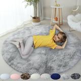 Soft Round Fluffy Bedroom Rugs Fuzzy Circle Area Rug for Playing Reading Room Kids Room Carpets Shaggy Rugs 63.78x63.78 inches Gray
