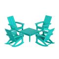 WestinTrends Ashore 5 Piece Patio Rocking Chair Set All Weather Poly Lumber Adirondack Rocker Conversation Set Porch Patio Chairs Set of 4 with Low Coffee Table Turquoise