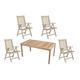 5-teilige Garten Sitzgruppe Tischgruppe Hochlehner Holz Tisch Stuhl Teak