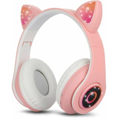 MUFF Wireless Headphones for Kids Cat Ears Headphone Over Ear Pink Cute Bluetooth Headphone RGB