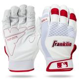 Franklin Sports MLB Baseball Batting Gloves - Shok-Sorb X Batting Gloves for Baseball + Softball - Adult + Youth Padded Non-Sting Batting Glove Pairs - White + Red Chrome - Adult Extra Large