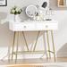 Anmytek Modern Home Office Desk 35.4" Makeup Vanity Table White 2 Drawers Writing Computer Desk with Golden Legs