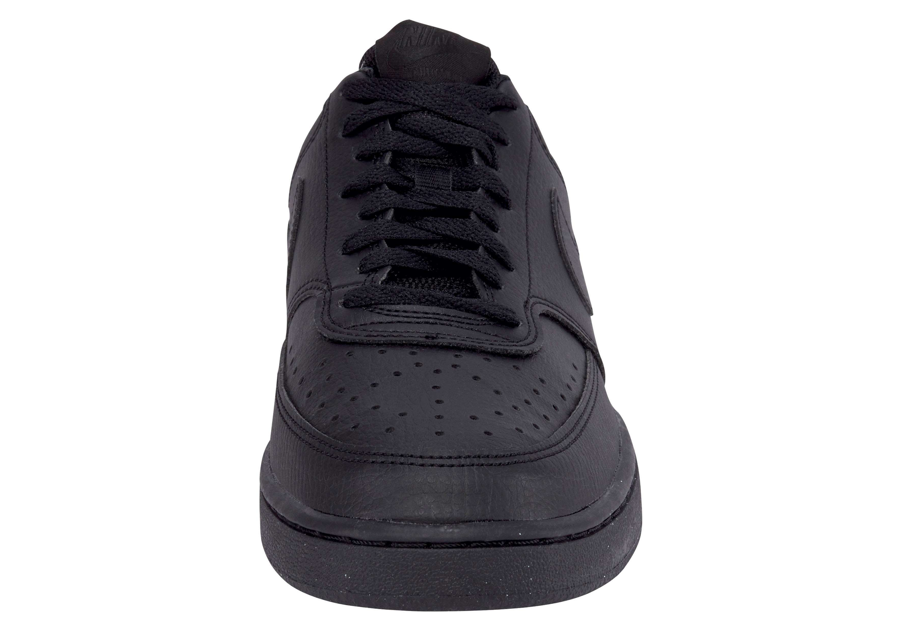 Sneaker NIKE SPORTSWEAR "COURT VISION LOW NEXT NATURE", Gr. 43, schwarz (schwarz, schwarz, schwarz), Synthetik, Schuhe, inspiriert vom Design des Nike Air Force