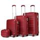 Kono Travel Luggage Set of 4 Piece Lightweight ABS Hard Shell Trolley Case with 4 Spinner Wheels and TSA Lock 20" 24" 28" Suitcase + 12" Beauty Case (Burgundy)