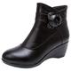 rismart Women's Leather Ankle Boots Black Short Wedge Bootie 4