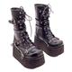 High Wedge Platform Women Boots Chunky Heel Knee Boots Goth Mid Calf Winter Booties Punk Rave High Heels Lace Up Buckles Boots for Girls Size 5.5-11, Black2, 4 UK