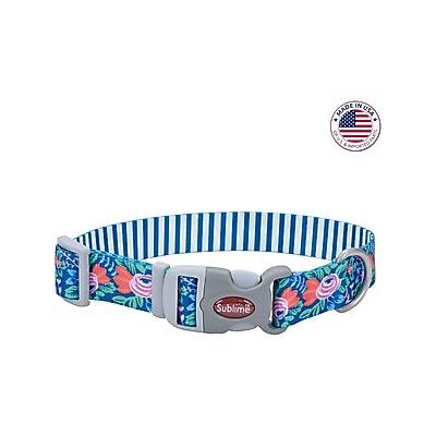 Sublime Adjustable Dog Collar, Flower Teal Stripe, Small: 8-12-in neck, 3/4-in wide