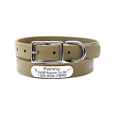 "Mimi Green Waterproof with Riveted Name Plate Dog Collar, Olive, Medium 1"""