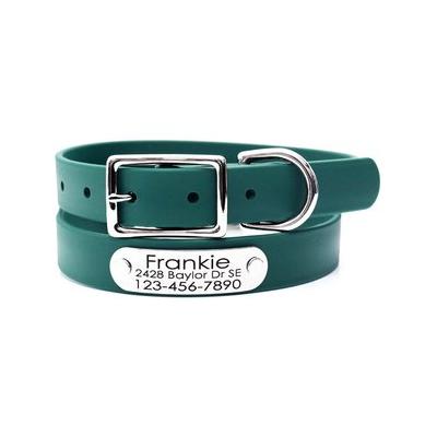 "Mimi Green Waterproof with Riveted Name Plate Dog Collar, Forest Green, Small 3/4"""