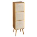 URBNLIVING Wooden Storage 3 Tier Bookcase Scandinavian Style BEECH Legs Unit With Drawers (Beech Bookcase, Beige Insert)