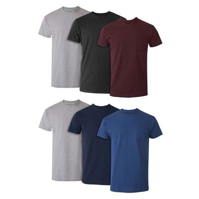 Hanes Men's ComfortSoft Tagless Pocket Tee 6-Pack (Size S) Red/Grey/Blue, Cotton