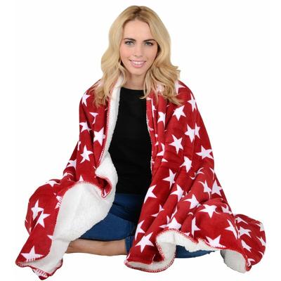 Micro-pro - Red / White Stars Fleece Blanket Soft Sherpa Home Warm Sofa Bed Throw 130x160cm