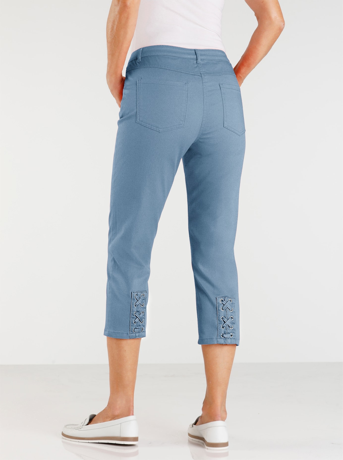 3/4-Jeans CASUAL LOOKS, Damen, Gr. 46, Normalgrößen, blau (blau, bleached), 81% Baumwolle, 17% Polyester, 2% Elasthan, unifarben, 3/4-Länge, Jeans