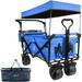 Collapsible Wagon Heavy Duty Folding Wagon Cart with Removable Canopy 4 Wide Large All Terrain Wheels Brake Adjustable Handles Cooler Bag Utility Carts for Outdoor Garden Wagons Carts Beach Cart