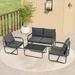 Syngar Patio Furniture Set of 4 Outdoor All Weather Metal Furniture Set Sectional Sofa Set with Coffee Table Conversation Chairs Set with Dark Gray Cushions for Backyard Balcony Poolside Deck