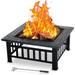 Fire Pit Bowl SEGMART 32 Outdoor Square Metal Fire Pit with Grill Net Wood Burning BBQ Grill Fire Pit with Porker Backyard Patio Garden Bonfire Pit for Camping/Heating/Picnic LL590