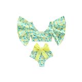 Suanret Summer Kids Baby Girls Bikini Sets Ruffle Flare Sleeve Lemon/Stripe Swim Tops + High Waist Bathing Shorts Lemon Yellow 1-2 Years
