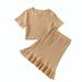 Musuos Girlâ€™s Outfits Two Piece Suit Fashion Solid Color Short Sleeve T-shirt and Ruffles Short Skirt