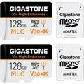 [10x High Endurance] Gigastone 128GB 2-Pack MLC Micro SD Card 4K Video Recording Security Cam Dash Cam Surveillance Compatible 100MB/s U3 C10 with Adapter