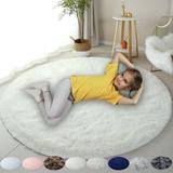 Round Rug Ultra-Soft Plush Modern Circle Area Rug for Bedroom Fluffy Shag Circular Rug for Living Room Non-Slip Rug Creamy-White