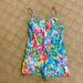 Lilly Pulitzer One Pieces | Lilly Pulitzer Girls Cotton Romper Size Xl 12-14 | Color: Blue/Pink | Size: 12-14 Xl