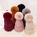 Bonnets en laine à pompon en fourrure rose pour femmes bonnet chaud casquette Skullies optique