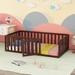 Twin Size Wood Floor Bed Frame Modern Kids Bedroom Floor Bed with Fence & Small Door and Sturdy and Durable Bed Frame