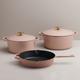 Dusty Pink Cast Iron Cookware - Made from Recycled Materials - 3.3l and 5.2l Casserole Dish and Skillet - Available as a Set or Individually