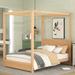 Queen/Full Canopy Platform Bed with Headboard and Support Legs,Natural