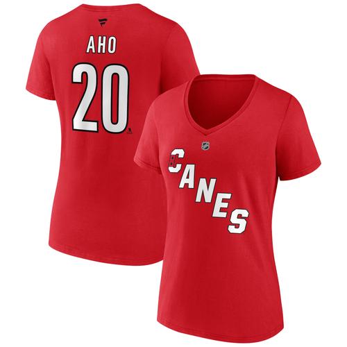 Damen Sebastian Aho Fanatics Red Carolina Hurricanes Special Edition 2.0 Name & Nummer T-Shirt mit V-Ausschnitt