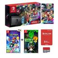 New Nintendo Switch Neon Red & Blue Joy-Con - Mario Console Bundle - Mario Kart 8 Deluxe + Mario Rabbids Sparks of Hope + Luigi s Mansion 3 + 64GB Micro SD + 3 Month Nintendo Membership