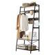 unho Industrial Clothes Rail Rack, Heavy Duty Garment Rack Wardrobe with 3 Tier Storage Shelves Metal and Wooden Coat Stand with Shoe Rack for Bedroom Hallway Entryway Rustic Black and Brown