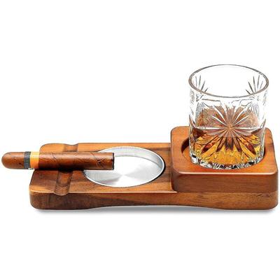 Zigarren-Aschenbecher-Untersetzer/Whisky-Glastablett, Zigarren-Aschenbecher aus Holz