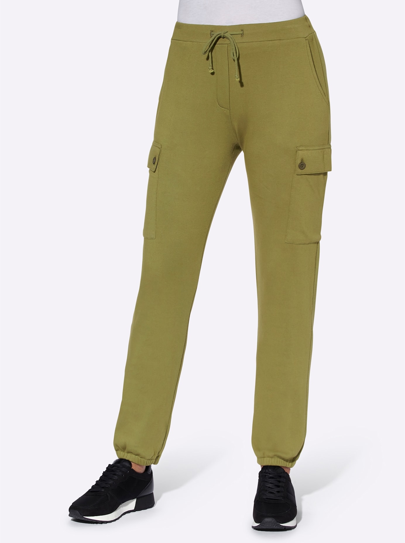 Jogger Pants CLASSIC BASICS, Damen, Gr. 54, Normalgrößen, grün (oliv), 100% Baumwolle, unifarben, lang, Hosen