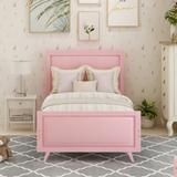 Wood Pink Platform Bed Twin Bed Frame Mattress Foundation with Headboard and Wood Slat Support Suitable for Bedroom Furniture