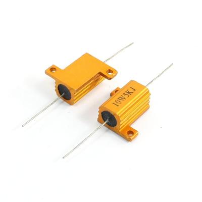 2 Pcs Chassis Mount Aluminum Housed Clad Wirewound Resistor 10W 5K Ohm - Gold Tone