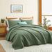 Ebern Designs Stroman Quilted Microfiber Coverlet Set Microfiber in Green | Queen Quilt + 2 Standard Pillowcases | Wayfair