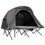Patiojoy 2-Person Folding Camping Tent Cot Outdoor Elevated Tent w/External Cover Gray