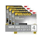 Filtrete 20x20x1 Air Filter MPR 300 MERV 5 Clean Living Dust Reduction 4 Filters