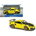 Diecast Porsche 911 GT2 RS Yellow with Carbon Hood and Gold Wheels Special Edition 1/24 Diecast Model Car by Maisto