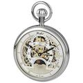 Woodford Mens Chrome Plated Twin Time Zone Open Face Skeleton Mechanical Pocket Watch - Silver