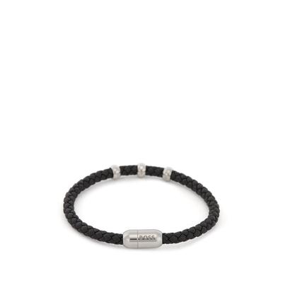 Braided-leather Cuff With Branded Magnetic Closure - Black - BOSS by Hugo Boss Bracelets